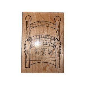 Vintage JRL Design Child's Bed Wood Rubber Stamp 3.5" Uninked